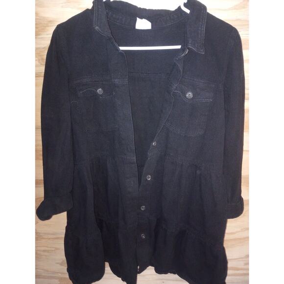 By Together Black Denim Overcoat Tiered Large - Picture 1 of 2